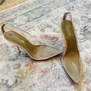 Clear pointed toe heel